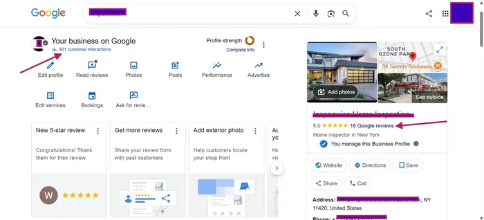 Google Business Profile — local service business, redacted