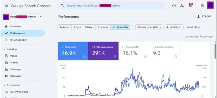 Search Console performance — Turkish market site