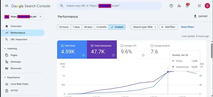 Search Console growth curve — Pakistani market site